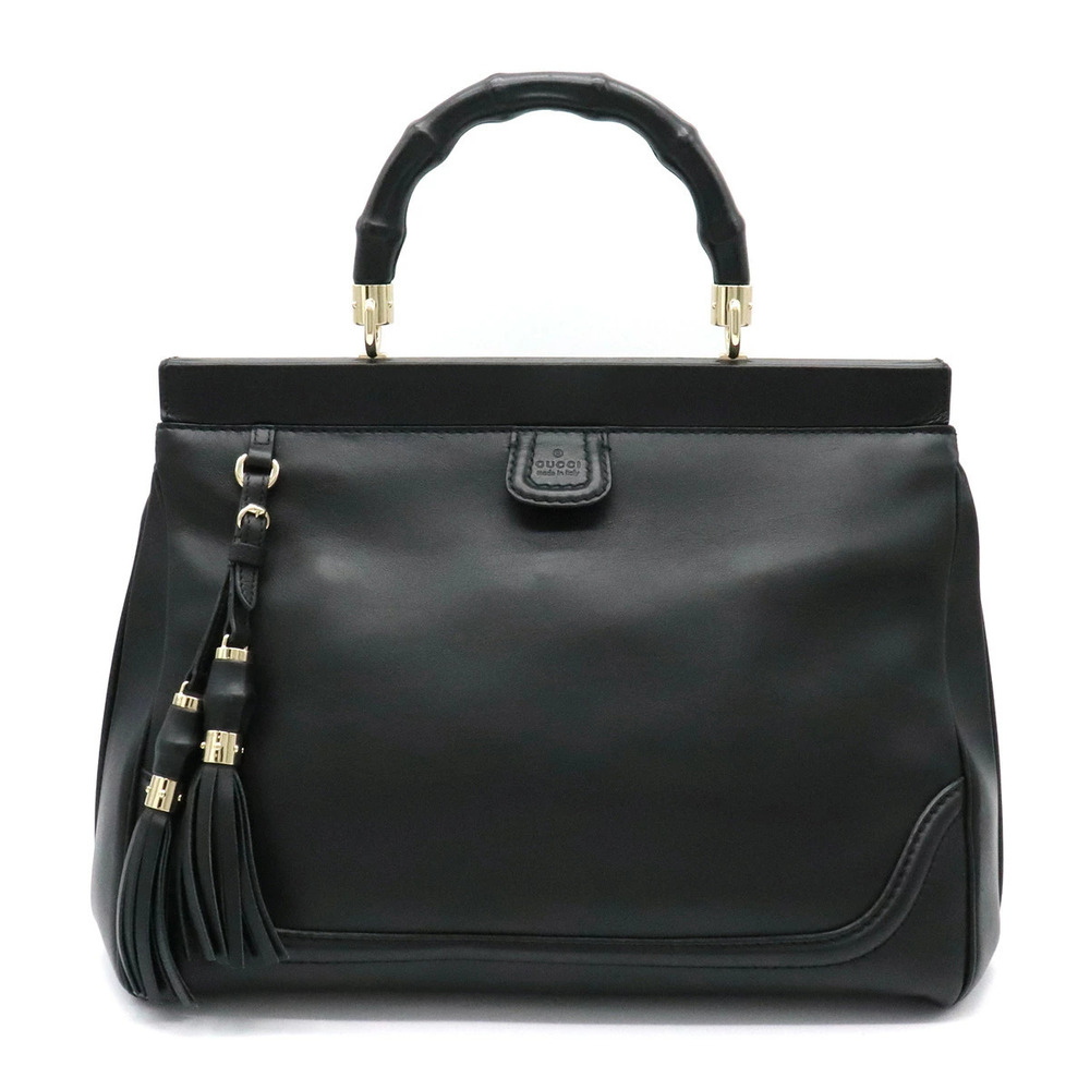 Gucci Bamboo Fringe Handbag Tote Bag Leather Black